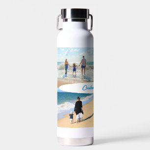 Custom Photo Collage Text Your Family Photos Gift Water Bottle