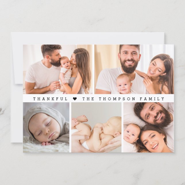 Custom Photo Collage Thankful Baby Shower Thank You Card (Front)