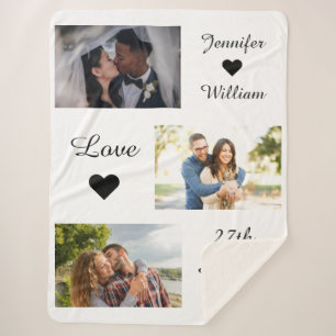 Custom Photo Collage Wedding Date Love White Sherpa Blanket