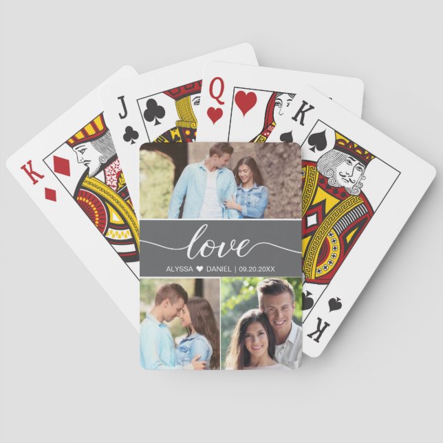 Custom Photo Collage Wedding Love script Poker Cards (Back)