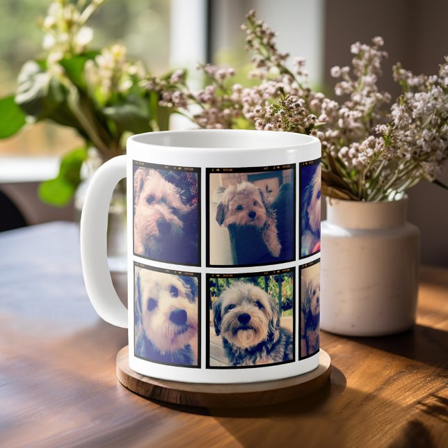 Custom Photo Collage with 8 Square Photos Coffee Mug (Mug template with 8 photos )