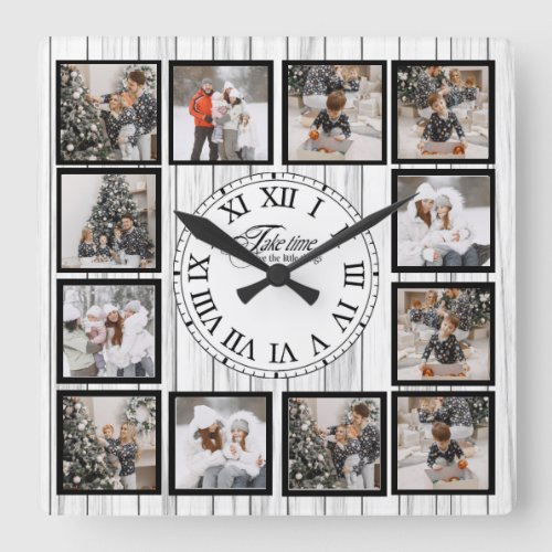 Custom Photo Collage with Quote Square Wall Clock