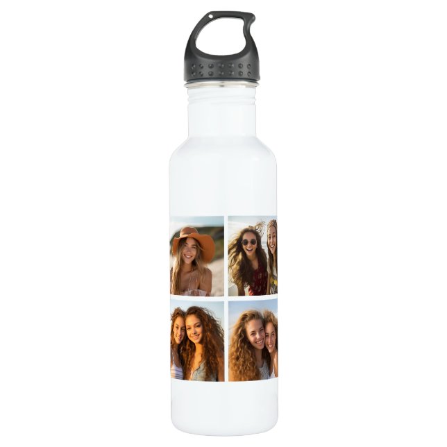Custom Photo Collage with Square Photos Water Bottle (Front)