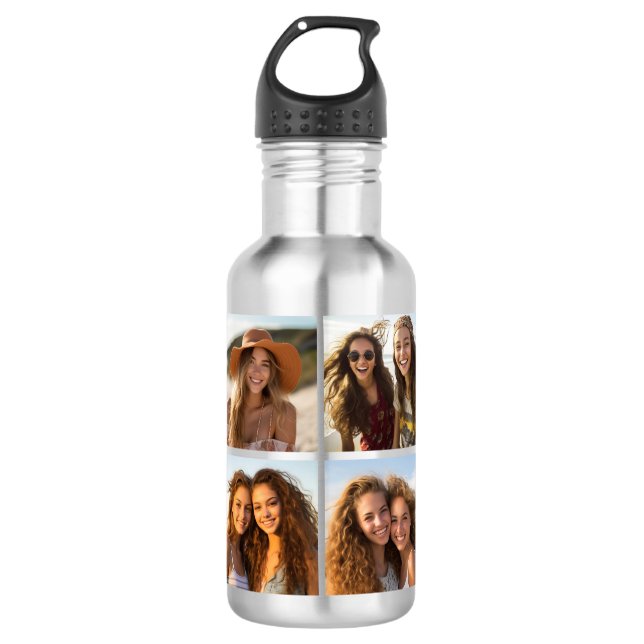 Custom Photo Collage with Square Photos Water Bottle (Front)