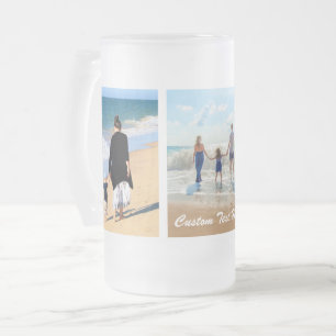 Custom Photo Collage with Your Photos and Text Frosted Glass Beer Mug