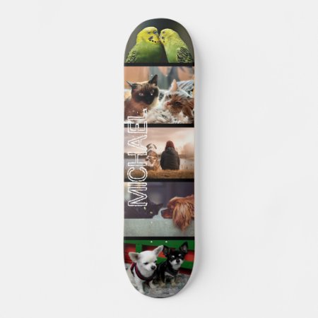 Custom Photo Collage Your Name | 5 Black Skateboard