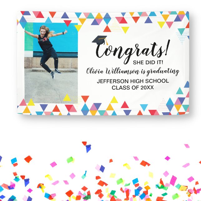 Custom Photo Colorful Congrats Graduation Party Banner (Creator Uploaded)