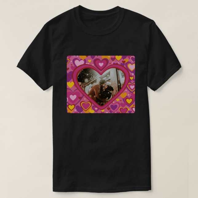 Custom Photo Colorful Hearts Valentine's T-Shirt (Design Front)