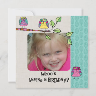 Custom Photo Colorful Owls Birthday Invitation