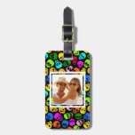 Custom Photo Colorful Skulls pattern in black Luggage Tag