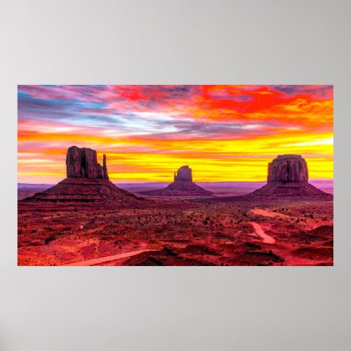 Custom photo colorful sunset Monument Valley Utah Poster
