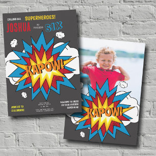 Custom Photo Comic Book KAPOW Pop Art Birthday Invitation