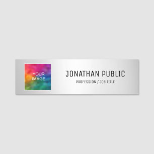 Custom Photo Company Logo Add Text Silver Template Name Tag