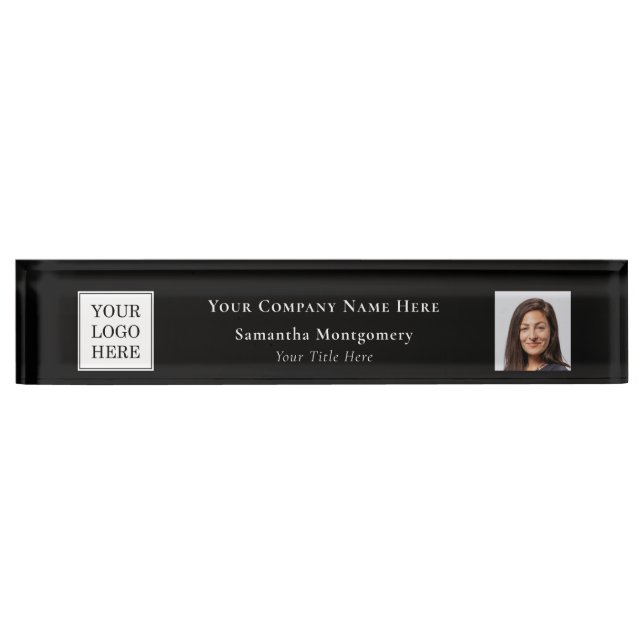 Custom Photo Company Logo Business Name Title Desk Name Plate (Front)