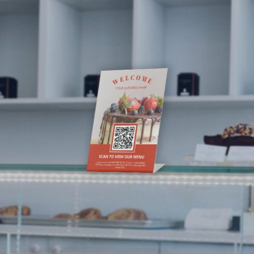 Custom Photo Contactless QR code Menu Bakery  Pedestal Sign