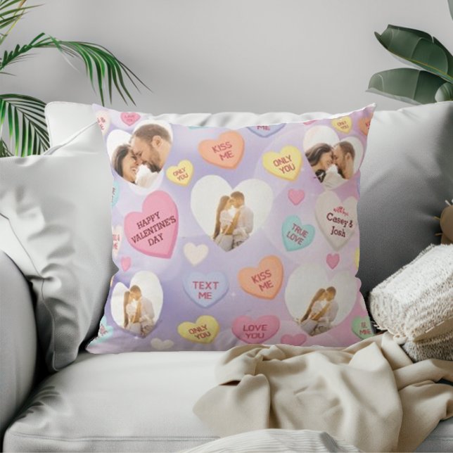 Custom Photo Conversation Candy Hearts  Throw Pillow (Creator Uploaded)