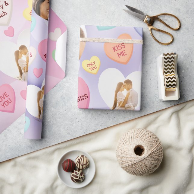 Custom Photo Conversation Candy Hearts  Wrapping Paper (Crafts)