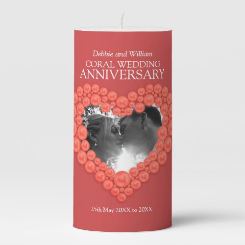 Custom photo coral 35th wedding anniversary pillar candle