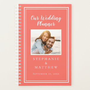 Custom Photo Coral & White Simple Wedding Planner