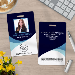 Custom Photo Corporate Employee Barcode Blue Badge