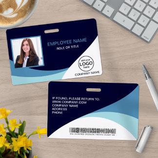 Custom Photo Corporate Employee Name Barcode Blue Badge