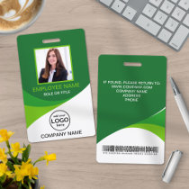 Custom Photo Corporate Employee Name Barcode Green Badge