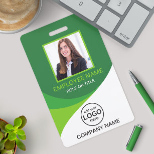 Custom photo corporate employee name tags Green Badge