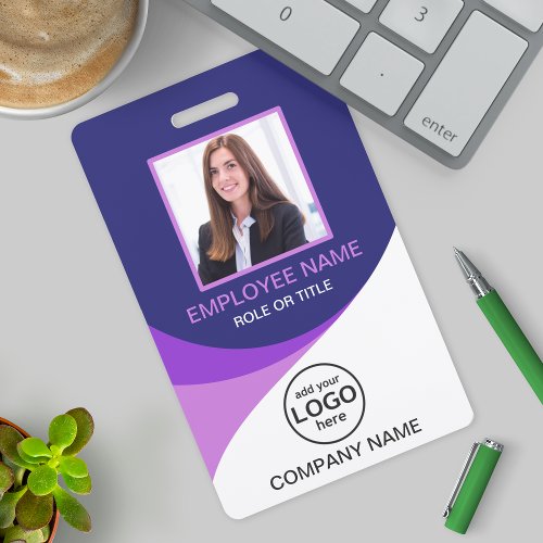 Custom photo corporate employee name tags Purple Badge