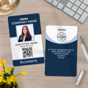 Custom Photo Corporate Employee QR Code Blue Badge