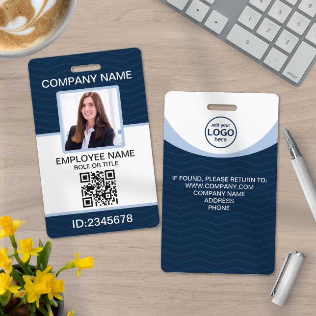Custom Photo Corporate Employee QR Code Blue Badge (Creator Uploaded)