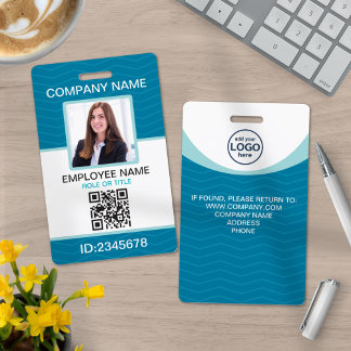 Custom Photo Corporate Employee QR Code Blue Badge
