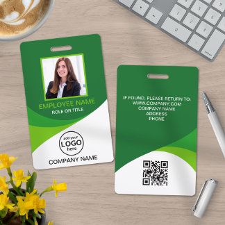 Custom Photo Corporate Employee QR Code Green Badge