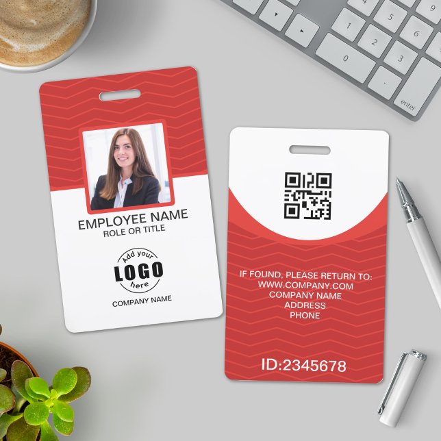 Custom Photo Corporate Employee QR Code Red Badge (Creator Uploaded)
