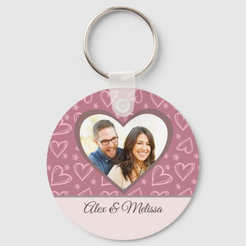 Custom Photo Couple Hearts Valentines Day Trendy Keychain