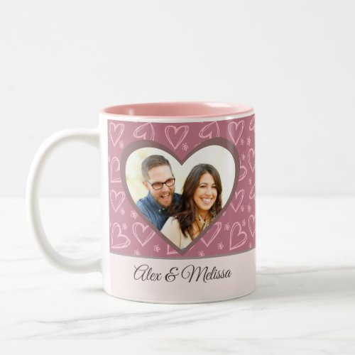 Custom Photo Couple Hearts Valentines Day Trendy Two_Tone Coffee Mug