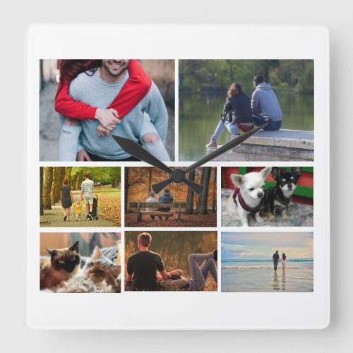 Custom photo couples collage  8 white square wall clock