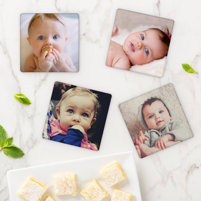 Custom Photo Create Your Own Add Picture Square Coaster Set (In Situ)
