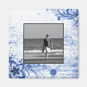Custom Photo Create Your Own Rustic Blue Flowers Magnet