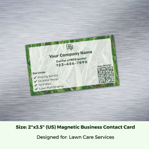 Custom Photo CTA QR Code Green White Lawn Care Business Card Magnet