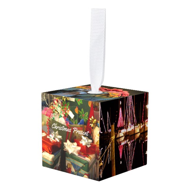 Custom Photo Cube Christmas Holiday Ornament (Front Angled)
