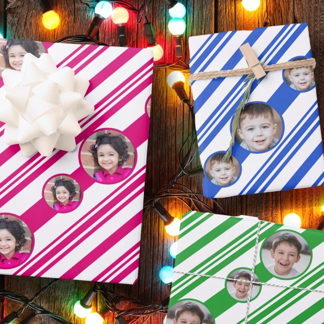 Custom Photo Custom Logo Red Blue Green Stripes Wrapping Paper Sheets (Creator Uploaded)