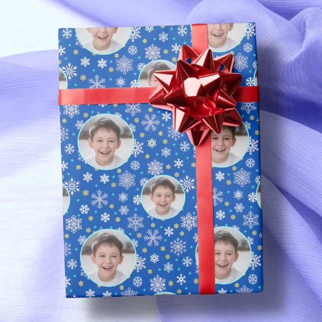 Custom Photo Custom Logo Snowflake Royal Navy Blue Wrapping Paper (Creator Uploaded)