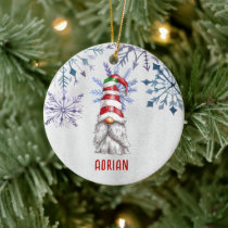 Custom Photo Cute Christmas Gnome Personalized Ceramic Ornament
