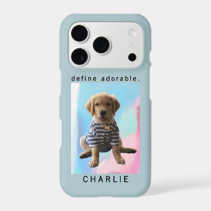 Custom Photo Cute Dog Name Funny Phrase Dusty Blue iPhone 17 Pro Case