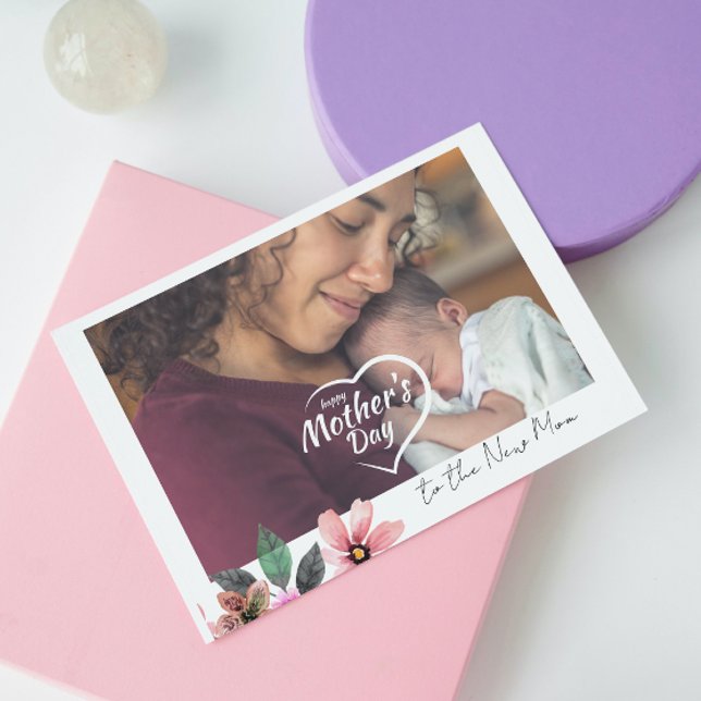Custom Photo cute First Happy Mother's Day New Mom Holiday Card (Creator Uploaded)
