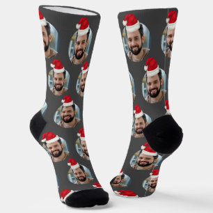 Custom Photo Cute Gray Christmas Socks