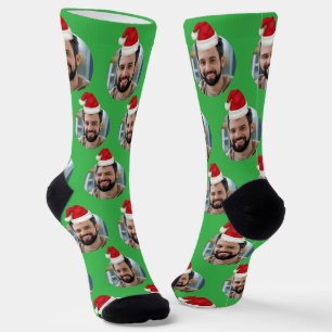 Custom Photo Cute Green Christmas Socks