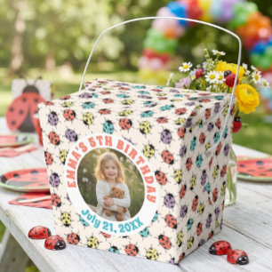 Custom Photo Cute Ladybugs Birthday Party Favor Boxes