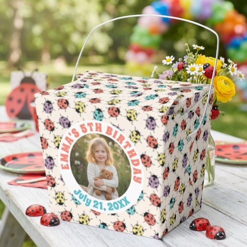 Custom Photo Cute Ladybugs Birthday Party Favor Boxes