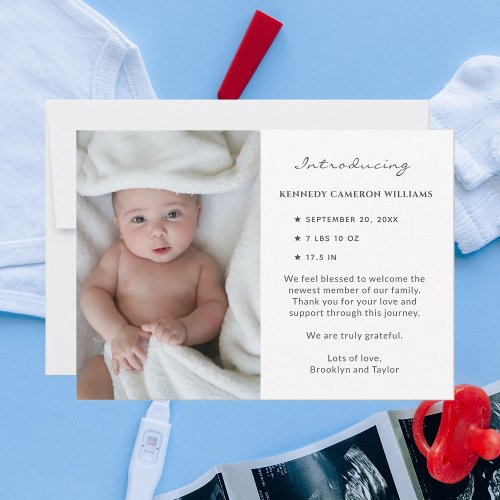 Custom Photo Cute Simple Hello Baby Newborn Birth Announcement